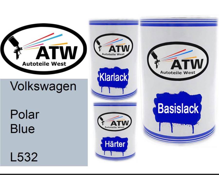 Volkswagen, Polar Blue, L532: 500ml Lackdose + 500ml Klarlack + 250ml Härter - Set, von ATW Autoteile West.